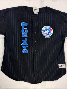 Toronto Blue Jays Black & Blue Pinstripe Button-Up Jersey